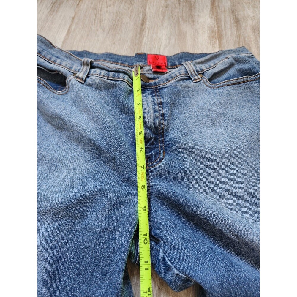 V Cristina High Rise Med Wash Beaded Capri Jeans Boho Petite Womens P12 GUC - Picture 7 of 11